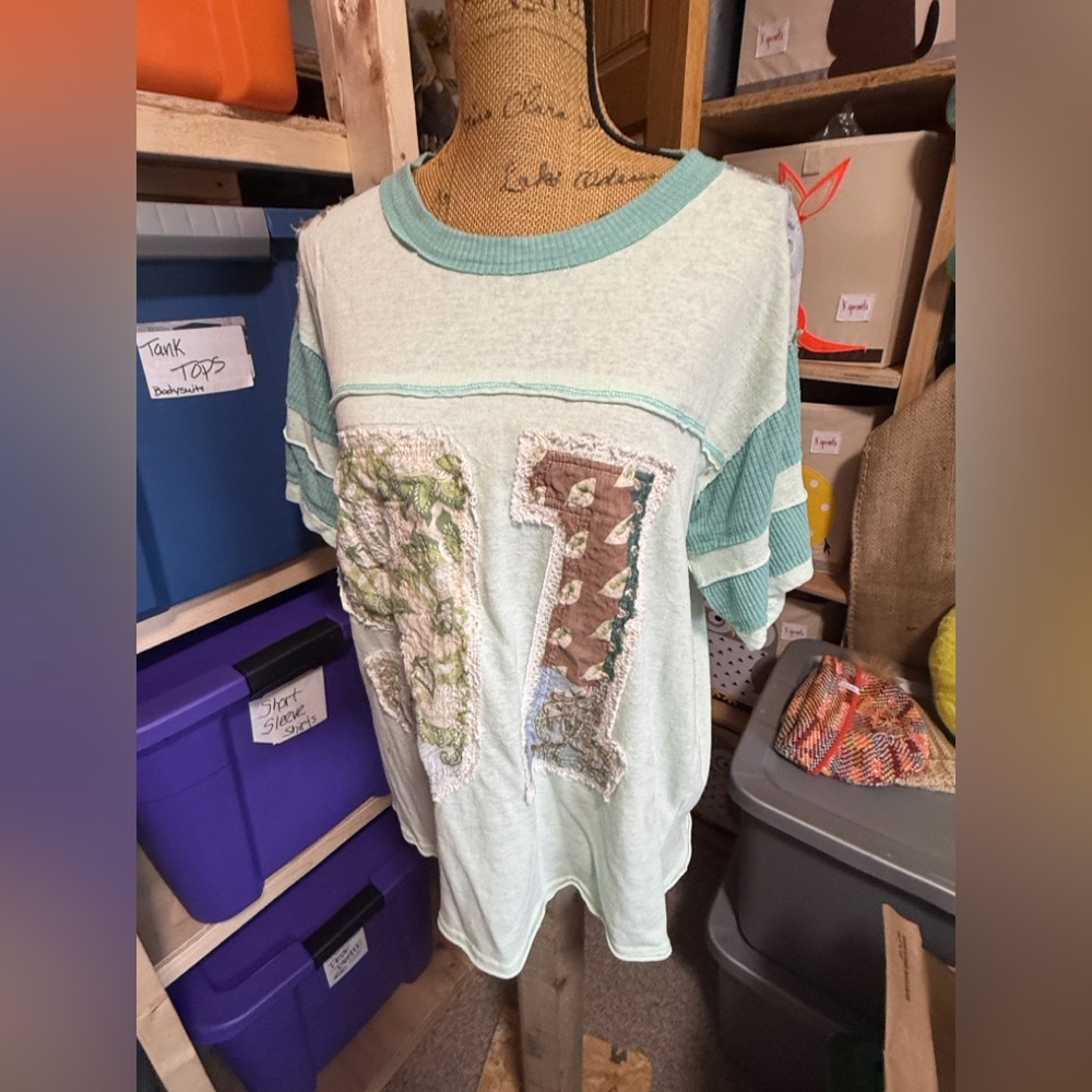 Pol Mint And Blue Patchwork Tee - image 4